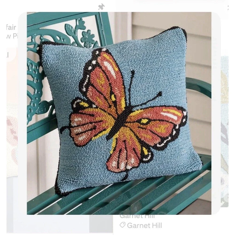 Wayfier Monarch Butterfly Throw Pillow Blue Orange Garden Embroidered Fairy